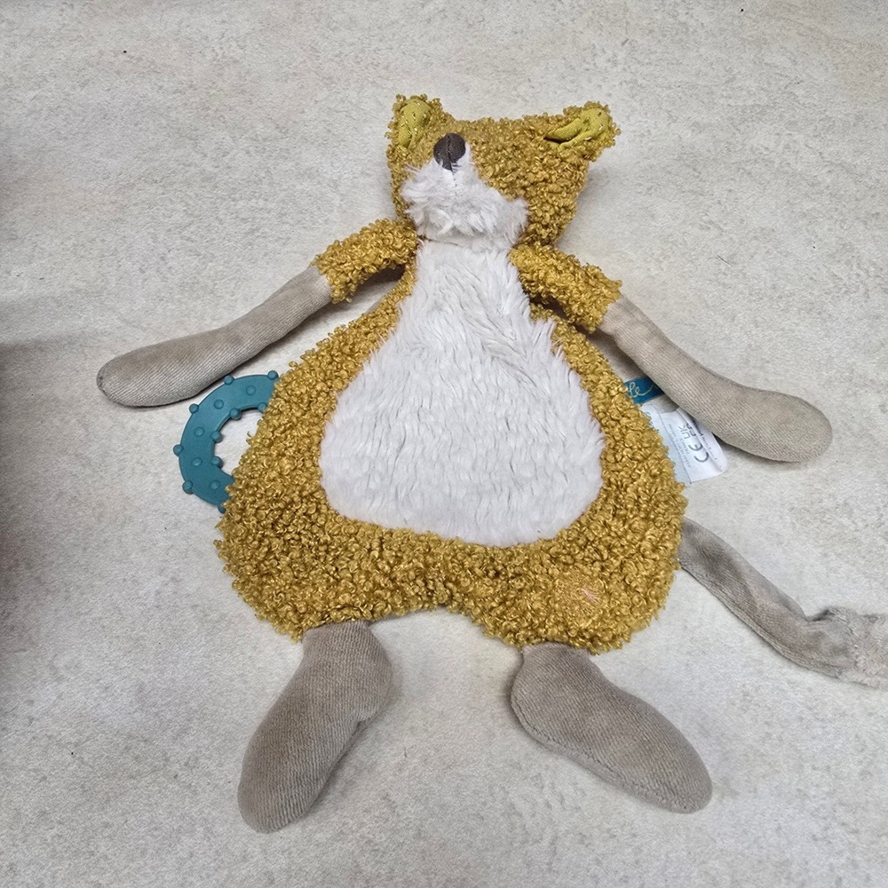 Moulin Roty Le Voyage d'Olga Chaussette Fox Plush Activity Toy Teether‎ Mustard
